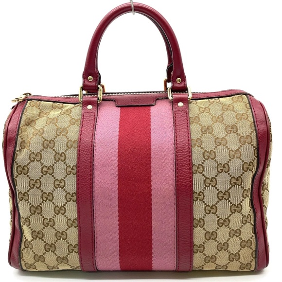 Gucci RARE Boston monogram GG Red & Pink duffle Bag Sherry line - Picture 2 of 14